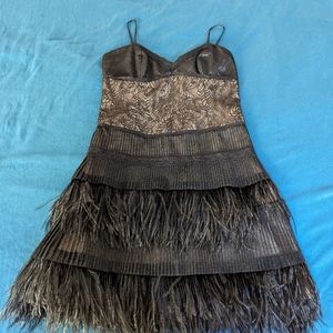 NWT BCBGMAXAZRIA Black Lace and Ostrich Feather cocktail dress size 6